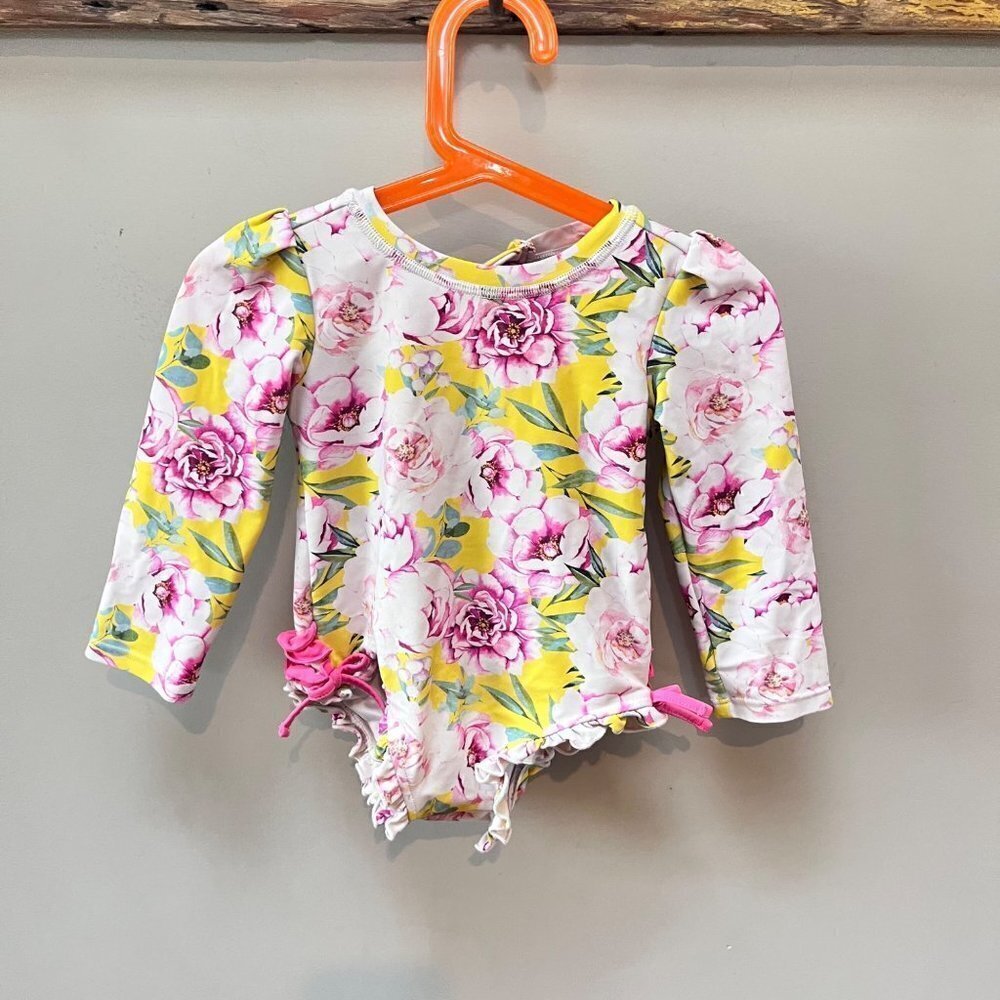 Posh Peanut Floral One Piece Long Sleeve Swimsuit- Size 2T